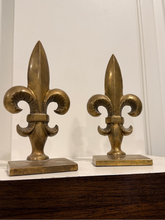 Vintage Other - Vintage Solid Brass Fleur-de-Lis Bookends Heavy Decorative Pair 7.5” Tall
